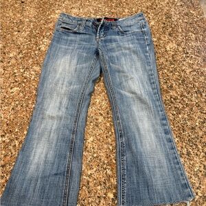 Dollhouse Light Blue Flare Jean capri cut offs